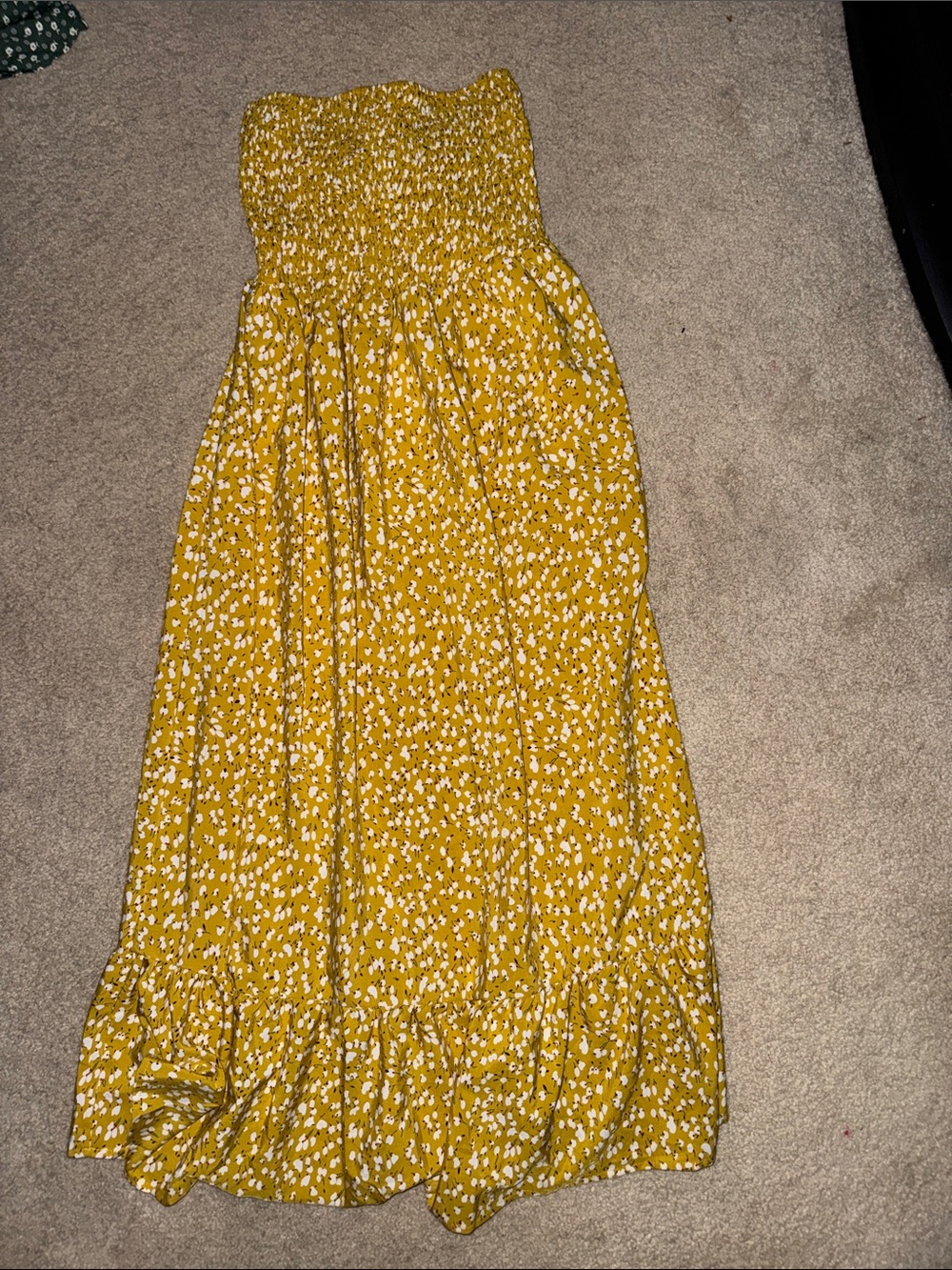 Smocked Strapless Yellow Floral Maxi Skirt with Bow on back